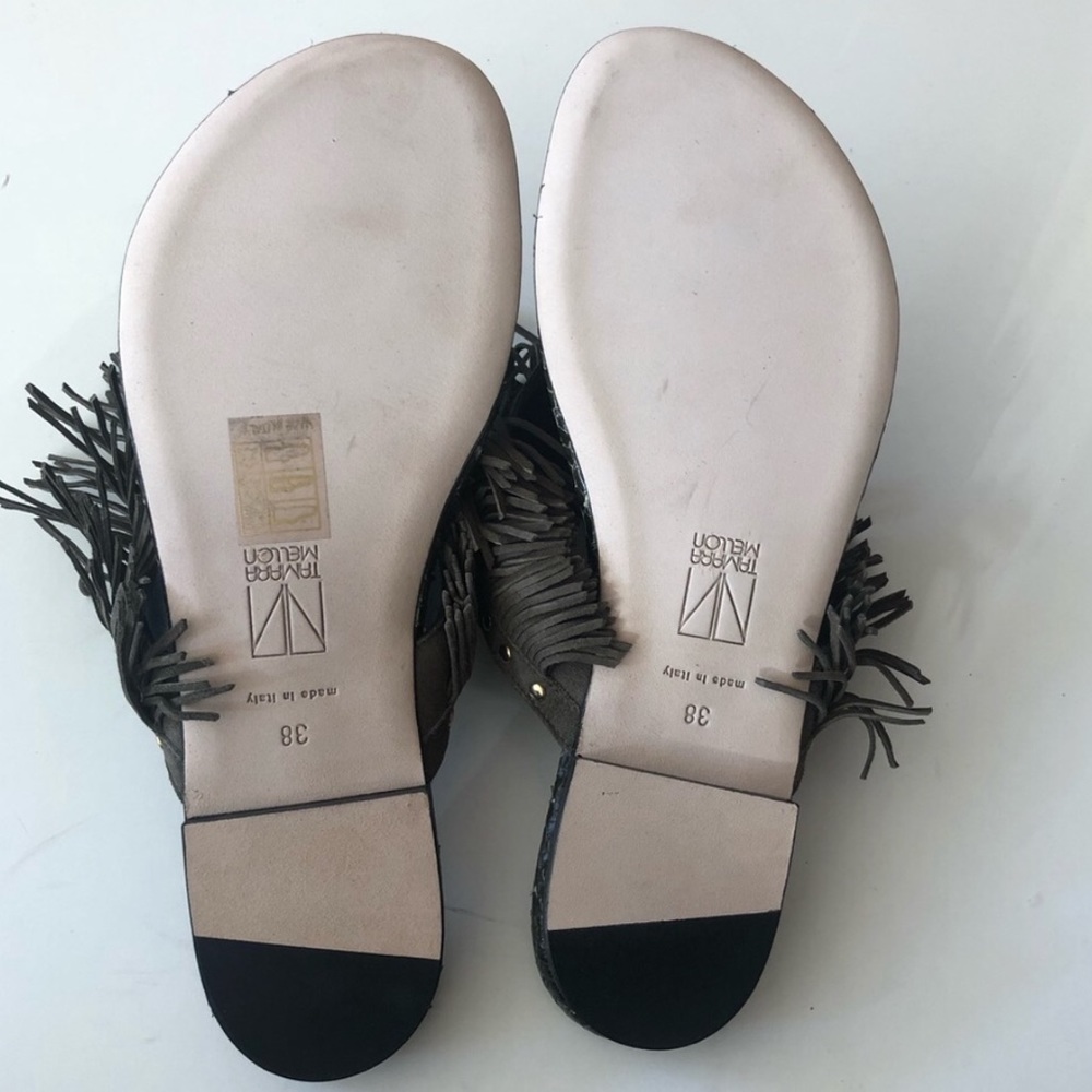 Tamara Mellon Olive and Brown Fringe Sandals - Picture 5 of 5
